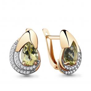 Серьги из золочёного серебра AQUAMARINE с фианитом и кварцем А4479211А-пк фото