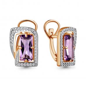 Серьги из золочёного серебра AQUAMARINE с фианитом и аметистом А4479504А-п фото