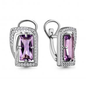 Серебряные серьги AQUAMARINE с фианитом и аметистом А4479504А фото