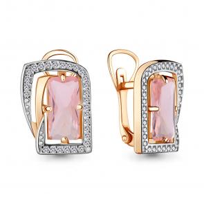 Серьги из золочёного серебра AQUAMARINE с фианитом и морганитом А4479590А-п фото