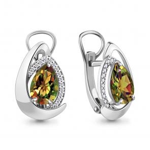 Серебряные серьги AQUAMARINE с фианитом и султанитом А4480019А фото