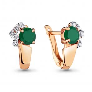 Серьги из золочёного серебра AQUAMARINE с фианитом и агатом А4480309А-п фото