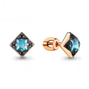 Серьги из золочёного серебра AQUAMARINE с топазом и ювелирным кристаллом А4486505Ч-п фото