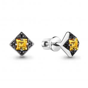 Серебряные серьги AQUAMARINE с цитрином и ювелирным кристаллом А4486506Ч фото