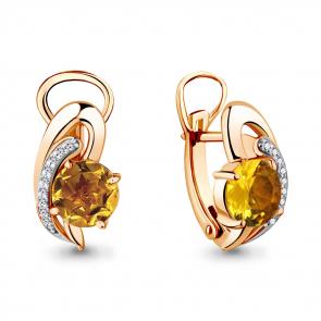 Серьги из золочёного серебра AQUAMARINE с фианитом и цитрином А4487306А-п фото