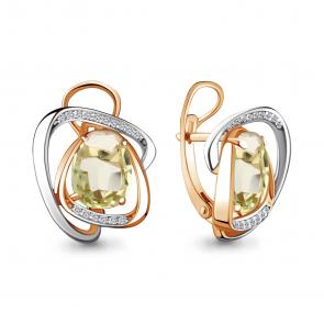 Серьги из золочёного серебра AQUAMARINE с фианитом и кварцем А4489011А-пк фото
