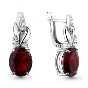 Серебряные серьги AQUAMARINE с фианитом и гранатом А4492085А фото