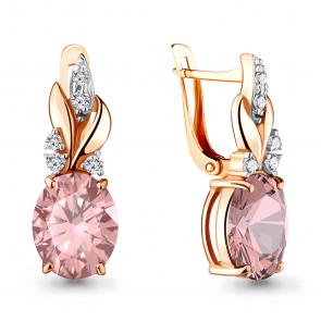 Серьги из золочёного серебра AQUAMARINE с фианитом и морганитом А4492090А-п фото