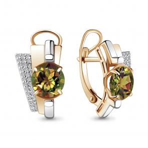 Серьги из золочёного серебра AQUAMARINE с фианитом и султанитом А4493319А-пк фото