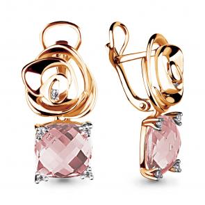 Серьги из золочёного серебра AQUAMARINE с фианитом и морганитом А4493590-п фото