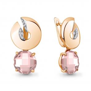Серьги из золочёного серебра AQUAMARINE с фианитом и морганитом А4494390А-п фото