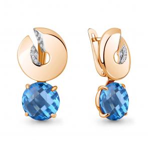Серьги из золочёного серебра AQUAMARINE с топазом и фианитом А4494392А-п фото