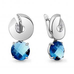 Серебряные серьги AQUAMARINE с фианитом и Лондон топазом А4494393А фото
