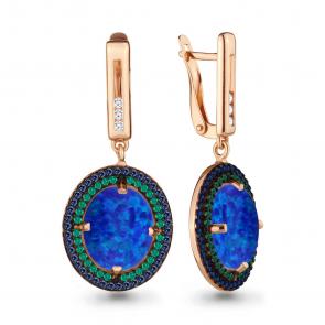 Серьги из золочёного серебра AQUAMARINE с фианитом, опалом, гидротермальным сапфиром и гидротермальным изумрудом А4498595БГ-п фото