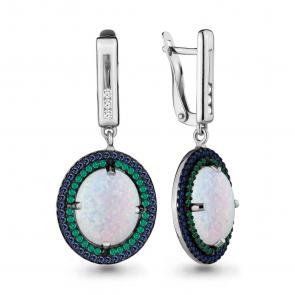 Серебряные серьги AQUAMARINE с фианитом, опалом, гидротермальным сапфиром и гидротермальным изумрудом А4498598ГБ фото