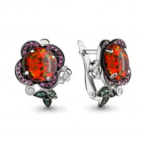 Серебряные серьги AQUAMARINE с фианитом, опалом, гидротермальным изумрудом и турмалином А4498787ВГ фото