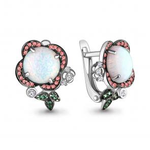 Серебряные серьги AQUAMARINE с фианитом, опалом, гидротермальным изумрудом и ювелирным кристаллом А4498798ГВ фото