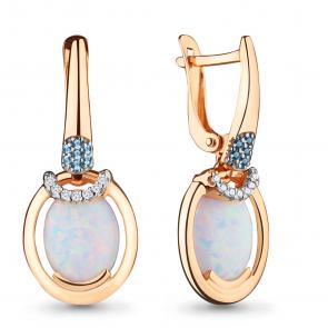 Серьги из золочёного серебра AQUAMARINE с топазом, фианитом и опалом А4499098Б-п фото