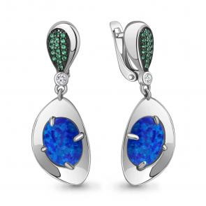 Серебряные серьги AQUAMARINE с фианитом, опалом и гидротермальным изумрудом А4499295Г фото