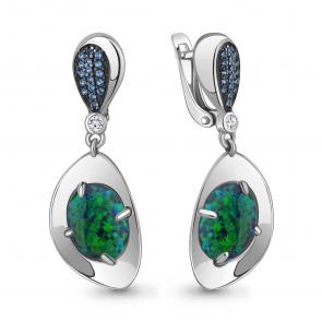 Серебряные серьги AQUAMARINE с фианитом, опалом и гидротермальным сапфиром А4499296Б фото