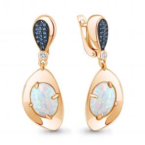 Серьги из золочёного серебра AQUAMARINE с фианитом, опалом и гидротермальным сапфиром А4499298Б-п фото