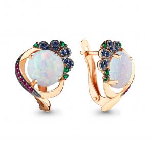 Серьги из золочёного серебра AQUAMARINE с опалом, гидротермальным сапфиром, гидротермальным изумрудом и турмалином А4499898ВБГ-п фото
