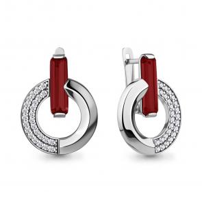 Серебряные серьги AQUAMARINE с фианитом и гранатом А45000085А фото