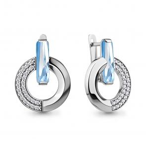 Серебряные серьги AQUAMARINE с фианитом и турмалином А45000088А фото
