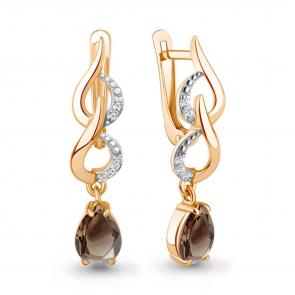 Серьги из золочёного серебра AQUAMARINE с фианитом и кварцем А45000401А-п фото
