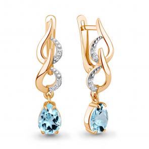 Серьги из золочёного серебра AQUAMARINE с топазом и фианитом А45000402А-п фото