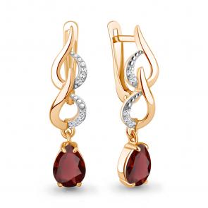 Серьги из золочёного серебра AQUAMARINE с фианитом и гранатом А45000403А-п фото