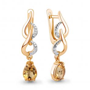 Серьги из золочёного серебра AQUAMARINE с фианитом и цитрином А45000406А-п фото