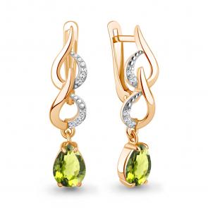 Серьги из золочёного серебра AQUAMARINE с фианитом и хризолитом А45000407А-п фото