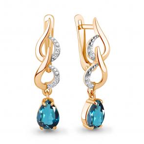 Серьги из золочёного серебра AQUAMARINE с фианитом и Лондон топазом А45000408А-п фото