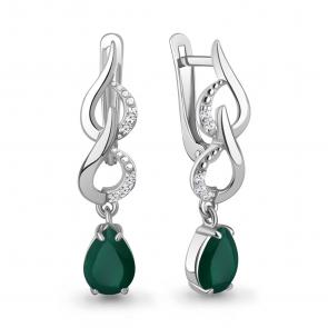 Серебряные серьги AQUAMARINE с фианитом и агатом А45000409А фото