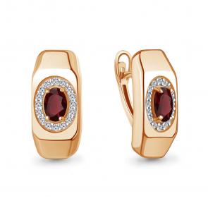 Серьги из золочёного серебра AQUAMARINE с фианитом и гранатом А45000503А-п фото