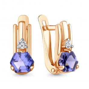 Серьги из золочёного серебра AQUAMARINE с фианитом и танзанитом А450010603А-п фото