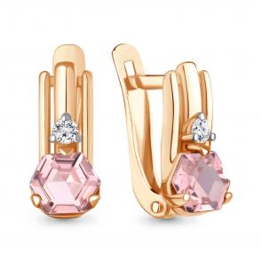 Серьги из золочёного серебра AQUAMARINE с фианитом и морганитом А45001090А-п фото