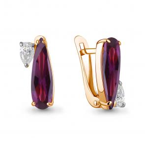 Серьги из золочёного серебра AQUAMARINE с фианитом и аметистом А45001484-п фото