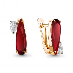 Серьги из золочёного серебра AQUAMARINE с фианитом и гранатом А45001485-п фото