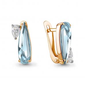 Серьги из золочёного серебра AQUAMARINE с фианитом и турмалином А45001488-п фото
