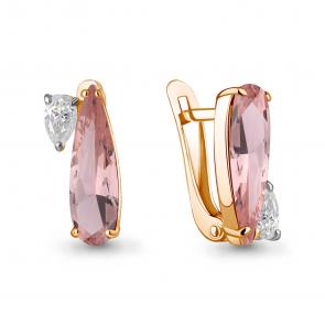 Серьги из золочёного серебра AQUAMARINE с фианитом и морганитом А45001490-п фото