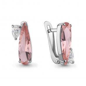 Серебряные серьги AQUAMARINE с фианитом и морганитом А45001490 фото