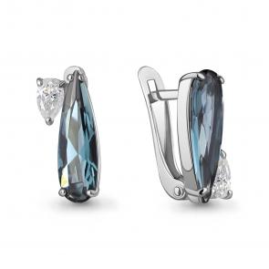 Серебряные серьги AQUAMARINE с фианитом и Лондон топазом А45001493 фото