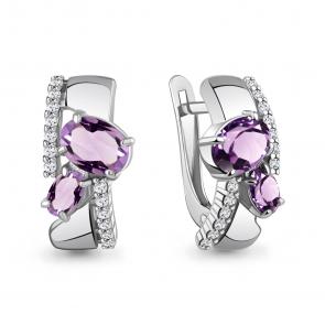 Серебряные серьги AQUAMARINE с фианитом и аметистом А45001604А фото