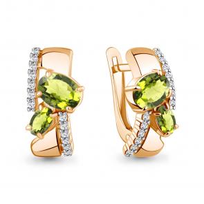 Серьги из золочёного серебра AQUAMARINE с фианитом и хризолитом А45001607А-п фото