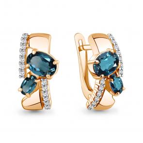 Серьги из золочёного серебра AQUAMARINE с фианитом и Лондон топазом А45001608А-п фото