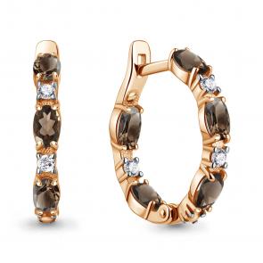 Серьги из золочёного серебра AQUAMARINE с фианитом и кварцем А45002201А-п фото