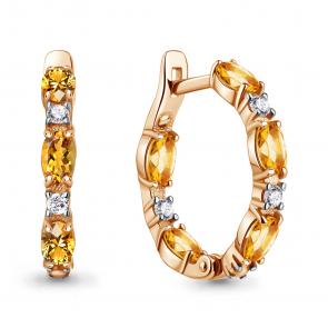 Серьги из золочёного серебра AQUAMARINE с фианитом и цитрином А45002206А-п фото