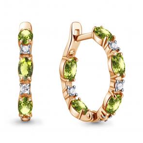 Серьги из золочёного серебра AQUAMARINE с фианитом и хризолитом А45002207А-п фото